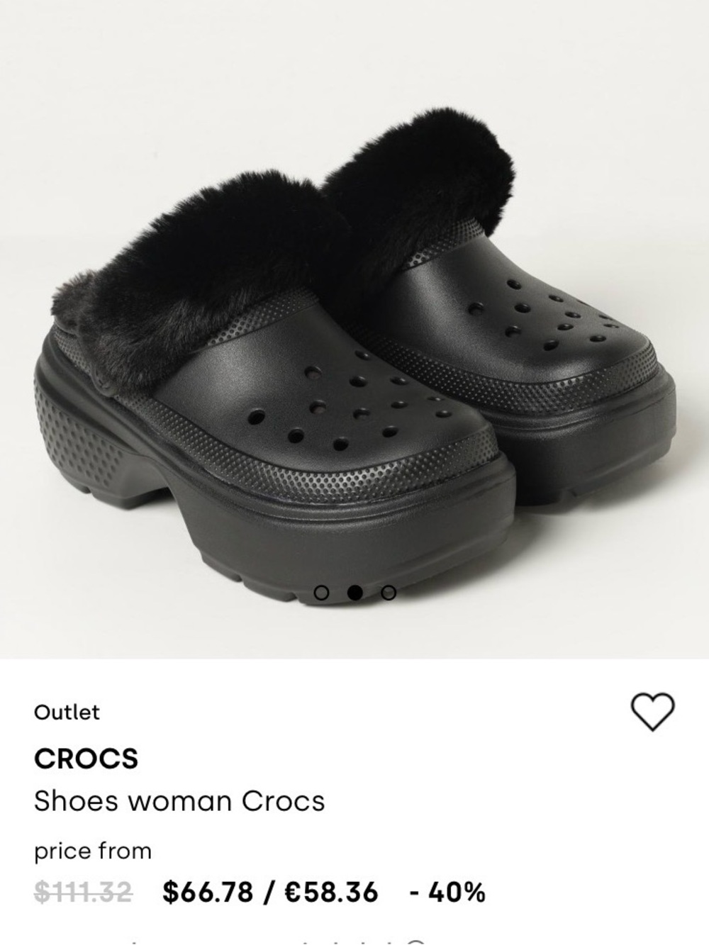 CROCS Black Fuzz-Lined Platform Clogs
